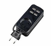 Удлинитель Uniel Travel S-CT1-1.5U BLACK 4USB, без заземления, 1 розетка, 1.5 м, 2.2 кВт