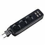 Удлинитель Uniel Travel S-CT3-1.8U Black 4USB, ПВС, без заземления, 3 розетки, 1.8 м, 2.5 кВт