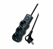 Удлинитель Космос YKsm1.5m-3g-Z-V10A-B 1801993 ПВС, с заземлением, 3 розетки, 1.5 м, 2.2 кВт