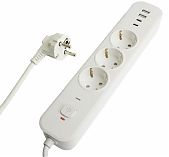 Фильтр сетевой Stekker HM21-31-03 Nova 50100, с заземлением, 3 розетки, 3 м, 2.9 кВт