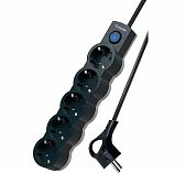 Удлинитель Космос YKsm3m-5g-Z-V10A-B, ПВС, с заземлением и выключателем, 5 розеток, 3 м, 2.2 кВт