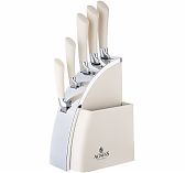 Набор ножей Agness 911-743 на пластиковой подставке, 6 предметов, цвет белый, хром
