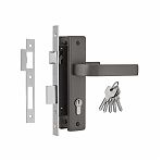 Замок врезной Нора-М N107-70Л графит 16705, с ручкой, с цилиндровым механизмом