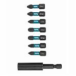 Набор бит Makita Impact Black E-11994, 25 мм, 8 предметов, PH1, PH2, PH3, PZ1, PZ2, PZ3, магнитный держатель