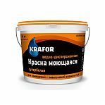 Краска Krafor, интерьерная, водно-дисперсионная моющаяся, матовая, супербелая 14 кг