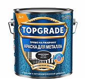 Краска TOPGRADE для металла, прямо на ржавчину 3 в 1, молотковая черная RAL 9005, 2 л