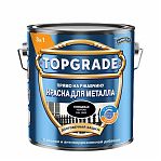 Краска TOPGRADE для металла, прямо на ржавчину 3 в 1, глянцевая гладкая черная RAL 9005, 2 л