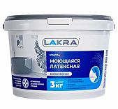 Краска латексная Лакра 8306485 моющаяся, белоснежная, матовая, 3 кг