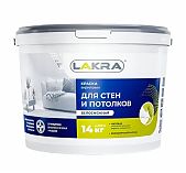 Краска акриловая Лакра 8306469 для стен и потолков, белоснежная, матовая, 14 кг
