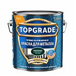 Краска TOPGRADE для металла, прямо на ржавчину 3 в 1, молотковая зеленый мох  RAL 6005, 2 л