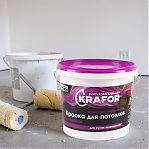 Краска акриловая Krafor, для потолков, водно–дисперсионная, матовая, супербелая, 6.5 кг
