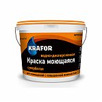 Краска Krafor ВД интерьерная латексная моющаяся, матовая, супербелая, 3 кг