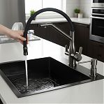 Смеситель для кухни AETHERPRIDE A4398-89  гибкий излив, для фильтра питьевой воды, цвет оружейная сталь