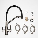 Смеситель для кухни AETHERPRIDE A4398-89  гибкий излив, для фильтра питьевой воды, цвет оружейная сталь