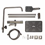 Душевая система AETHERPRIDE A2491-9 оружейная сталь, термостат, тропический душ