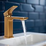 Смеситель для умывальника AETHERPRIDE A1001-3, цвет сатин золотой