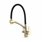 Смеситель для кухни Gappo G4398-13 гибкий излив, встроенный фильтр для питьевой воды, золото