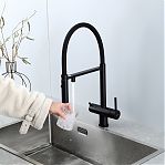 Смеситель для кухни Gappo G4397-86 гибкий излив, встроенный фильтр для питьевой воды, черный