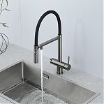 Смеситель для кухни Gappo G4397-89 гибкий излив, встроенный фильтр для питьевой воды, оружейная сталь