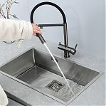 Смеситель для кухни Gappo G4397-89 гибкий излив, встроенный фильтр для питьевой воды, оружейная сталь