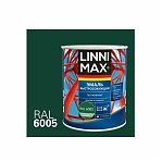 Эмаль Linnimax по ржавчине, шелковисто-матовая, зеленая RAL 6005, 0.75 л