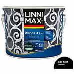 Эмаль по ржавчине Linnimax быстросохнущая, шелковисто-матовая, черная RAL 9005, 1.6 л