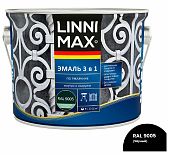 Эмаль по ржавчине Linnimax быстросохнущая, шелковисто-матовая, черная RAL 9005, 1.6 л