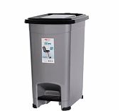 Ведро для мусора Эльфпласт 557, объем 10 литров, пластик, с крышкой,  с педалью SLIM, цвет Серый