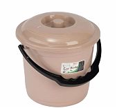 Ведро хозяйственное ЭльфПласт Волна, объем 4 литра, пластик, с ручкой и крышкой, цвет Бежевый
