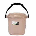 Ведро хозяйственное ЭльфПласт Волна, объем 4 литра, пластик, с ручкой и крышкой, цвет Бежевый