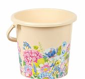 Ведро хозяйственное ВМС Цветочный сад ВР-7811, объем 10 литров, пластик, с ручкой, цвет Бежевый