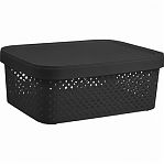 Корзина для хранения Plast Team Black с крышкой, 10 л, черная