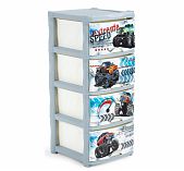 Комод четырехсекционный Little Angel Cool Супер трак, детский, серебристый