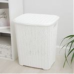 Корзина для белья VIiolet Вязь 204006, с крышкой, пластик, белая, 320х380х460 мм, 40 л