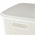 Корзина для белья VIiolet Вязь 204006, с крышкой, пластик, белая, 320х380х460 мм, 40 л