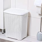 Корзина для белья VIiolet Вязь 204006, с крышкой, пластик, белая, 320х380х460 мм, 40 л