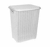 Корзина для белья VIiolet Вязь 206006, с крышкой, пластик, белая, 360х440х520 мм, 60 л